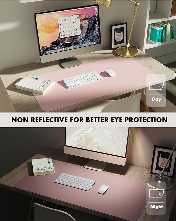 YSAGi Double - Sided Desk Pad, 35.4"x17"Leather Desk Mat, Eco Cork Desk Pad Protector,Large Mouse Pad,Waterproof Desk Blotter for Office/Home(Pink) | Desk Pads Blotters - TrueDesk