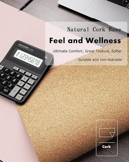 YSAGi Double - Sided Desk Pad, 35.4"x17"Leather Desk Mat, Eco Cork Desk Pad Protector,Large Mouse Pad,Waterproof Desk Blotter for Office/Home(Pink) | Desk Pads Blotters - TrueDesk