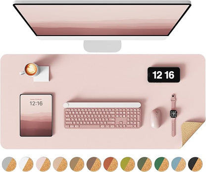 YSAGi Double - Sided Desk Pad, 35.4"x17"Leather Desk Mat, Eco Cork Desk Pad Protector,Large Mouse Pad,Waterproof Desk Blotter for Office/Home(Pink) | Desk Pads Blotters - TrueDesk