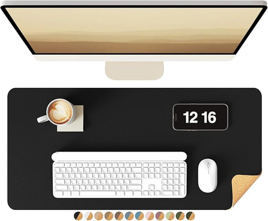 YSAGi Double - Sided Desk Pad, Leather Desk Mat, Eco Cork Desk Pad Protector, Large Mouse Pad for Desk, Waterproof Desk Blotter Pad, Desk Writing Pad for Office Work/Home(23.6"x13.7",Black+Cork) | Desk Pads Blotters - TrueDesk