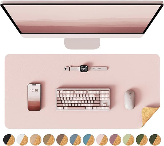 YSAGi Double - Sided Desk Pad, Leather Desk Mat, Eco Cork Desk Pad Protector, Large Mouse Pad for Desk, Waterproof Desk Blotter Pad, Desk Writing Pad for Office Work/Home(23.6"x13.7",Pink+Cork) | Desk Pads Blotters - TrueDesk