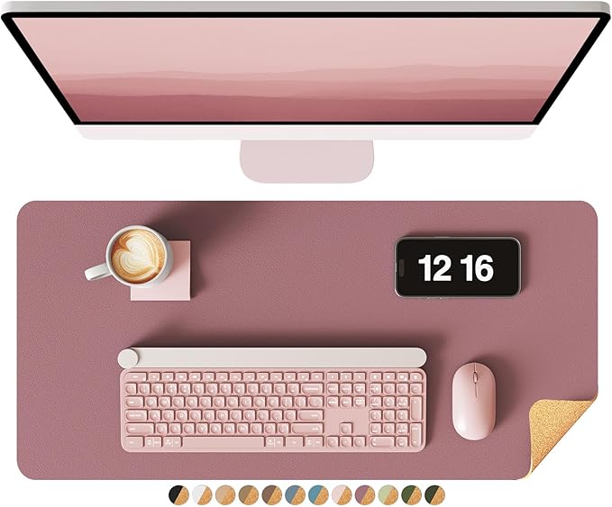 YSAGi Double - Sided Desk Pad, Leather Desk Mat, Eco Cork Desk Pad Protector, Large Mouse Pad for Desk, Waterproof Desk Blotter Pad, Desk Writing Pad for Office Work&Home(23.6"x13.7",Cork+Dark Pink) | Desk Pads Blotters - TrueDesk