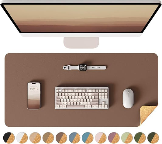 YSAGi Double - Sided Desk Pad, Leather Desk Mat, Eco Cork Desk Pad Protector, Large Mouse Pad for Desk, Waterproof Desk Blotter Pad, Desk Writing Pad for Office Work/Home(23.6"x13.7",Coffee+Cork) | Desk Pads Blotters - TrueDesk