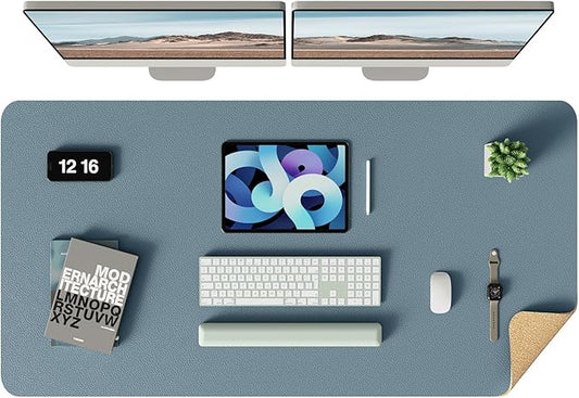 YSAGi Double - Sided Desk Pad, Leather Desk Mat, Eco Cork Desk Pad Protector, Large Mouse Pad for Desk, Waterproof Desk Blotter Pad, Desk Writing Pad for Office Work/Home(Cork+Blue Grey, 47.2" x 23.6") | Desk Pads Blotters - TrueDesk