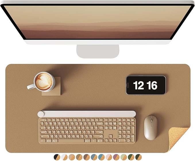 YSAGi Double - Sided Desk Pad, Leather Desk Mat, Eco Cork Desk Pad Protector, Large Mouse Pad for Desk, Waterproof Desk Blotter Pad, Desk Writing Pad for Office Work/Home(23.6"x13.7",Khaki+Cork) | Desk Pads Blotters - TrueDesk