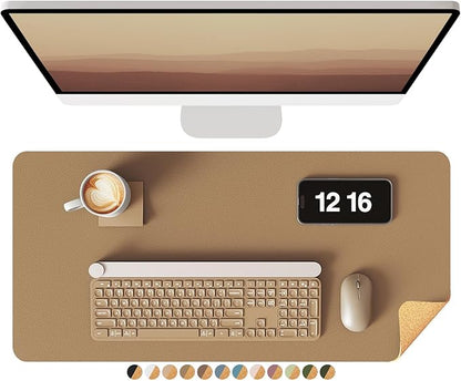 YSAGi Double - Sided Desk Pad, Leather Desk Mat, Eco Cork Desk Pad Protector, Large Mouse Pad for Desk, Waterproof Desk Blotter Pad, Desk Writing Pad for Office Work/Home(23.6"x13.7",Khaki+Cork) | Desk Pads Blotters - TrueDesk