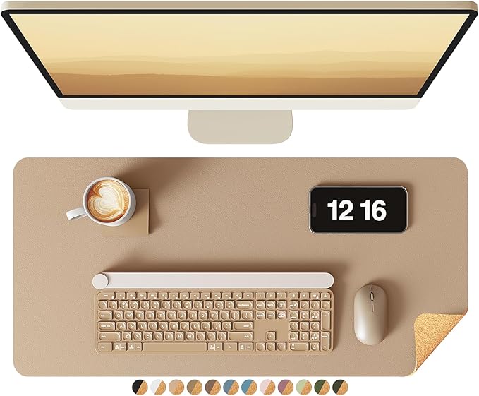 YSAGi Double - Sided Desk Pad, Leather Desk Mat, Eco Cork Desk Pad Protector, Large Mouse Pad for Desk, Waterproof Desk Blotter Pad, Writing Pad for Office/Home(23.6"x13.7",Apricot) | Desk Pads Blotters - TrueDesk