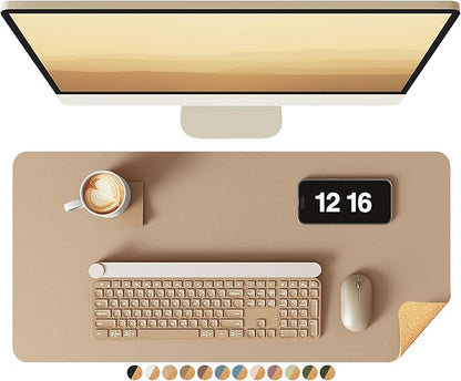 YSAGi Double - Sided Desk Pad, Leather Desk Mat, Eco Cork Desk Pad Protector, Large Mouse Pad for Desk, Waterproof Desk Blotter Pad, Writing Pad for Office/Home(23.6"x13.7",Apricot) | Desk Pads Blotters - TrueDesk