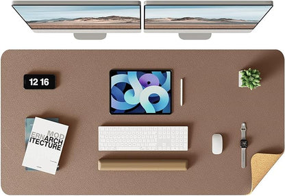 YSAGi Double - Sided Desk Pad, Leather Desk Mat, Eco Cork Desk Pad Protector,Large Mouse Pad,Waterproof Desk Blotter for Office/Home (Coffee+Cork, 47.2" x 23.6") | Desk Pads Blotters - TrueDesk