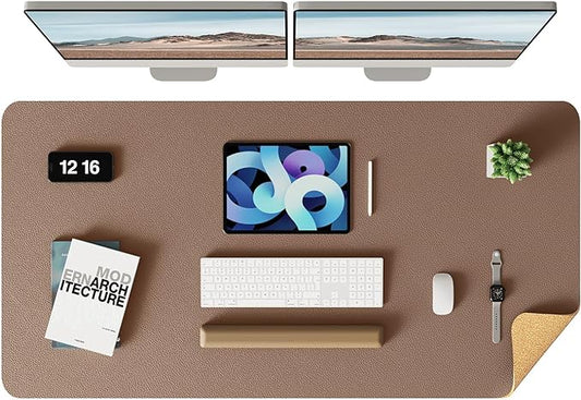 YSAGi Double - Sided Desk Pad, Leather Desk Mat, Eco Cork Desk Pad Protector,Large Mouse Pad,Waterproof Desk Blotter for Office/Home (Coffee+Cork, 47.2" x 23.6") | Desk Pads Blotters - TrueDesk