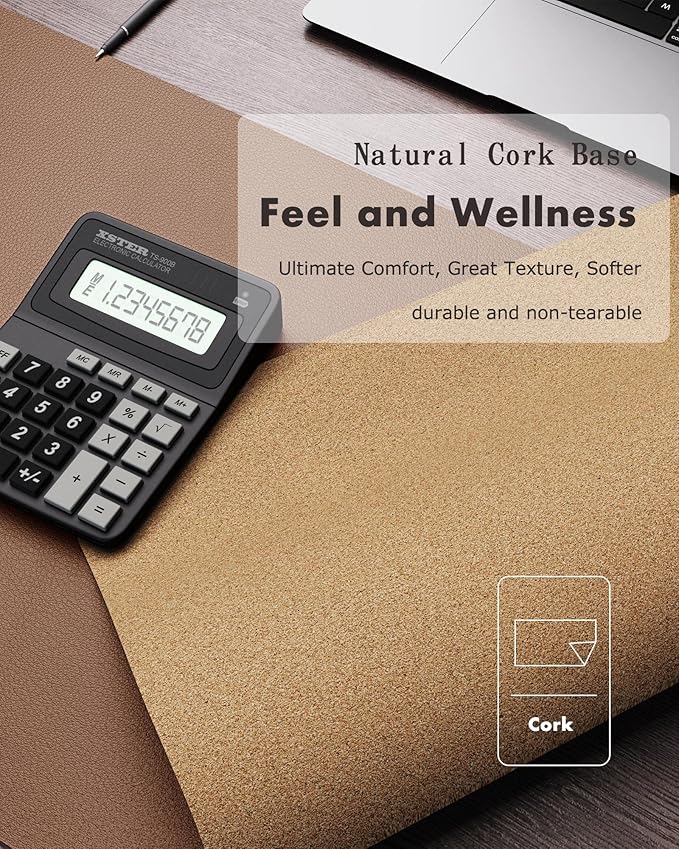 YSAGi Double - Sided Desk Pad, Leather Desk Mat, Eco Cork Desk Pad Protector,Large Mouse Pad,Waterproof Desk Blotter for Office/Home (Coffee+Cork, 47.2" x 23.6") | Desk Pads Blotters - TrueDesk