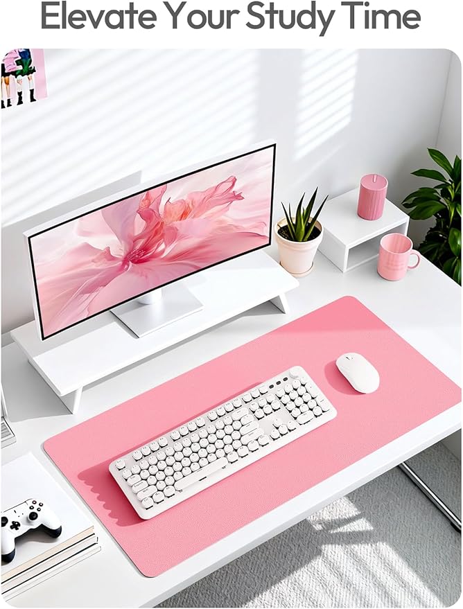 YSAGi Leather Desk Pad Protector, Office Desk Mat, Large Mouse Pad, Non - Slip PU Leather Desk Blotter, Laptop Desk Pad, Waterproof Desk Writing Pad for Office and Home (Pink, 55" x 24") | Desk Pads Blotters - TrueDesk