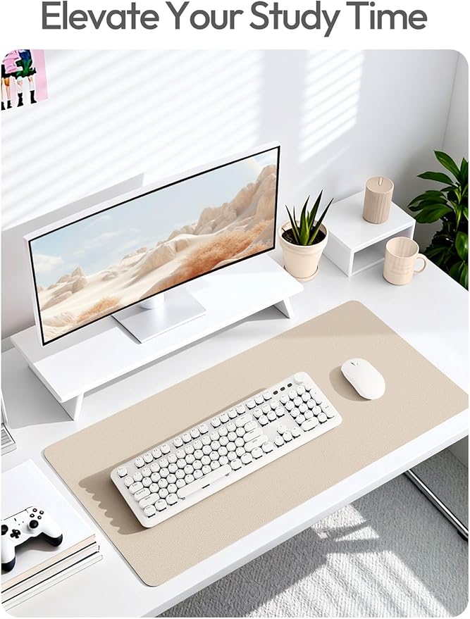 YSAGi Leather Desk Pad Protector, Office Desk Mat, Large Mouse Pad, Non - Slip PU Leather Desk Blotter, Laptop Desk Pad, Waterproof Desk Writing Pad for Office and Home (Eggshell, 55" x 24") | Desk Pads Blotters - TrueDesk