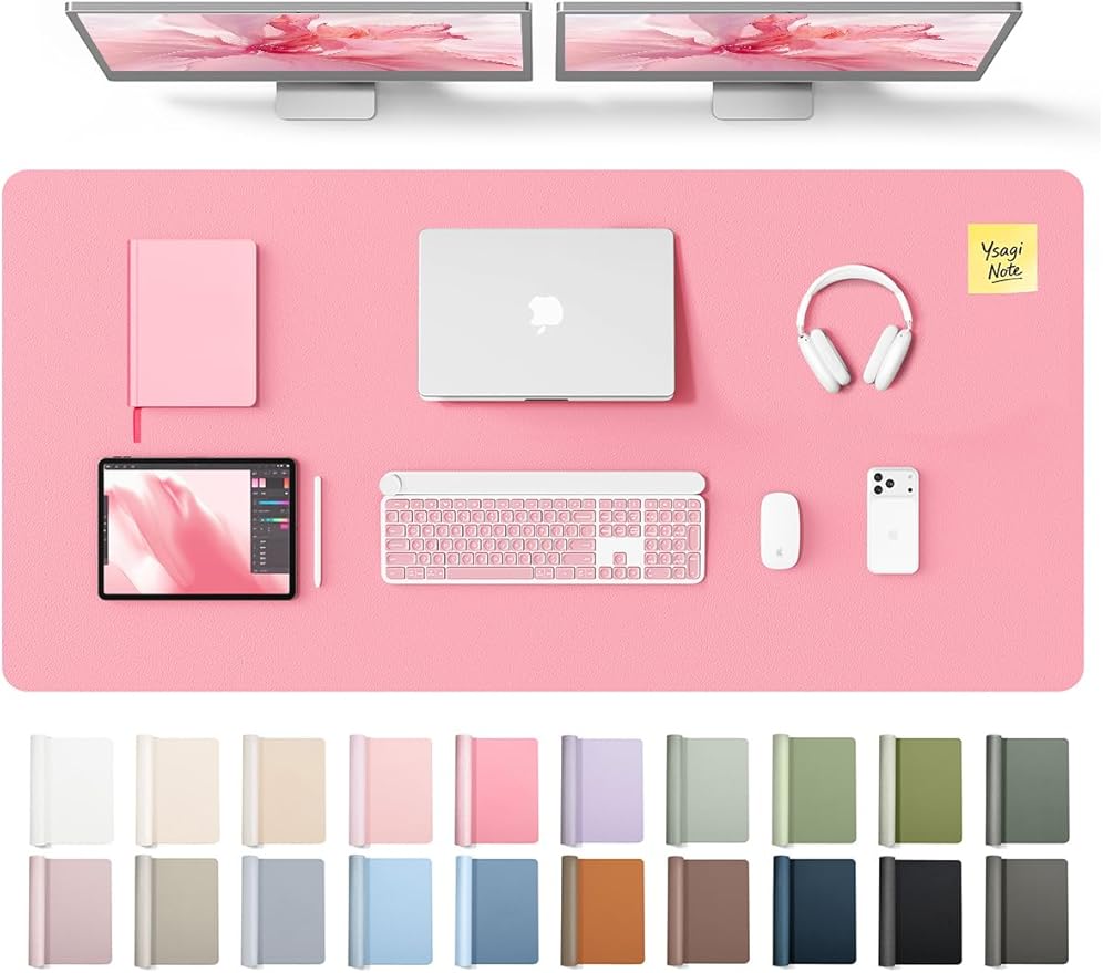 YSAGi Leather Desk Pad Protector, Office Desk Mat, Large Mouse Pad, Non - Slip PU Leather Desk Blotter, Laptop Desk Pad, Waterproof Desk Writing Pad for Office and Home (Pink, 55" x 24") | Desk Pads Blotters - TrueDesk