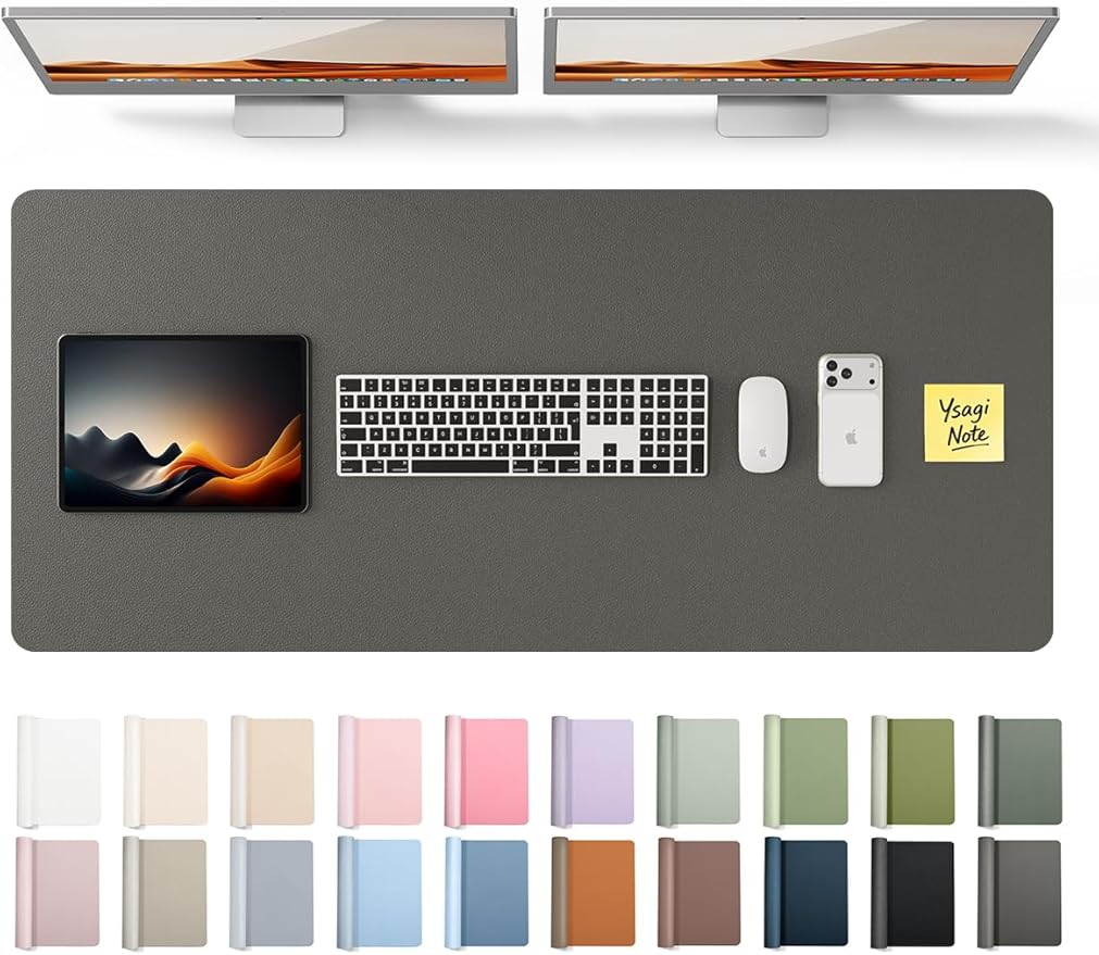 YSAGi Leather Desk Pad Protector, Office Desk Mat, Large Mouse Pad, Non - Slip PU Leather Desk Blotter, Laptop Desk Pad, Waterproof Desk Writing Pad for Office and Home (Dark Grey, 47" x 17") | Desk Pads Blotters - TrueDesk