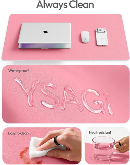 YSAGi Leather Desk Pad Protector, Office Desk Mat, Large Mouse Pad, Non - Slip PU Leather Desk Blotter, Laptop Desk Pad, Waterproof Desk Writing Pad for Office and Home (Pink, 55" x 24") | Desk Pads Blotters - TrueDesk