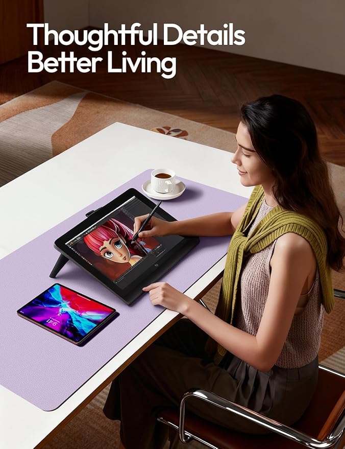 YSAGi Leather Desk Pad Protector, Office Desk Mat, Large Mouse Pad, Non - Slip PU Leather Desk Blotter, Laptop Desk Pad, Waterproof Desk Writing Pad for Office and Home (Light Purple, 55" x 24") | Desk Pads Blotters - TrueDesk