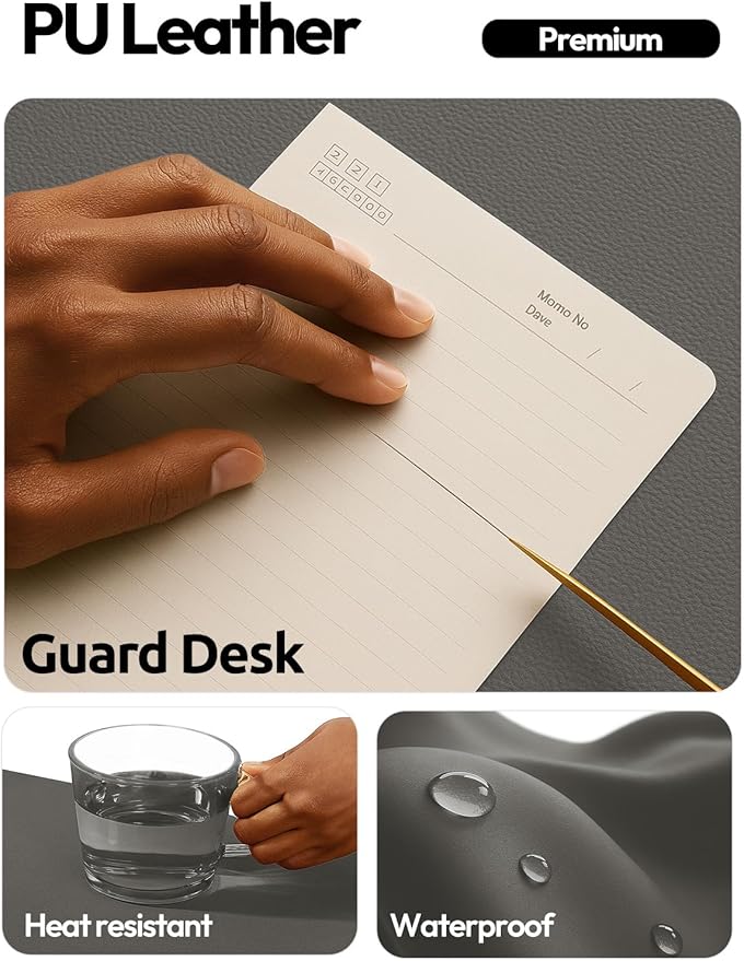 YSAGi Leather Desk Pad Protector, Office Desk Mat, Large Mouse Pad, Non - Slip PU Leather Desk Blotter, Laptop Desk Pad, Waterproof Desk Writing Pad for Office and Home (Dark Grey, 47" x 17") | Desk Pads Blotters - TrueDesk