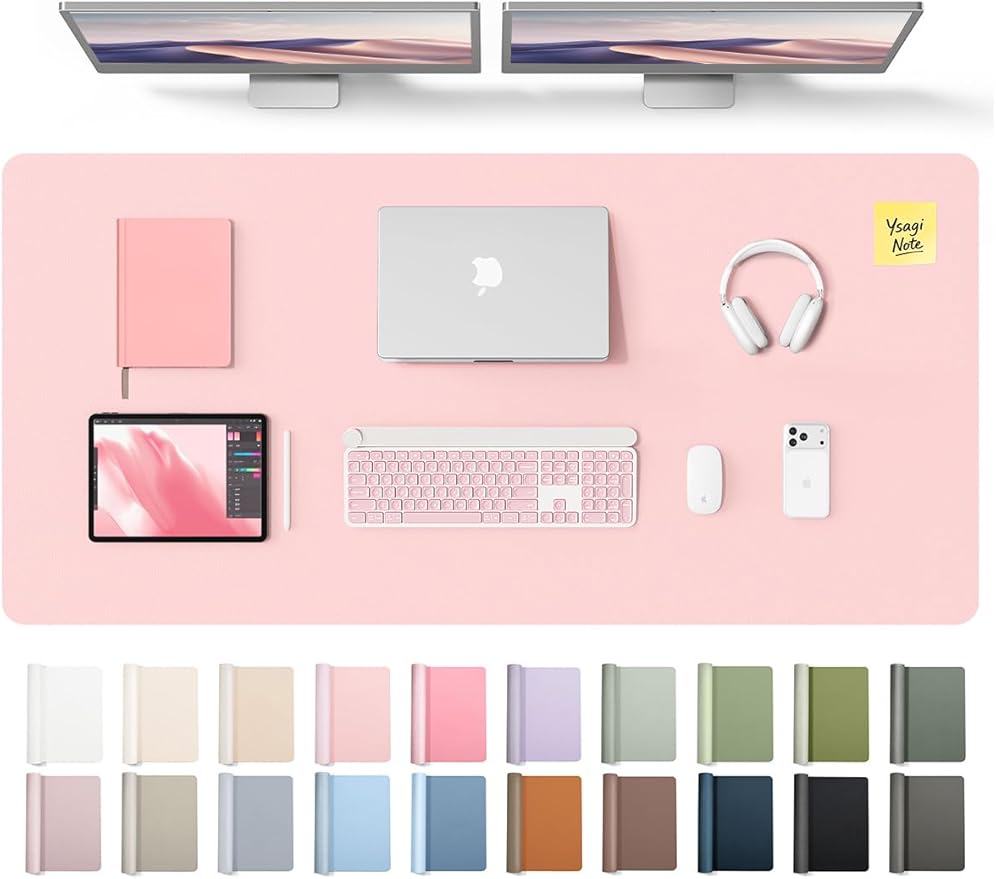 YSAGi Leather Desk Pad Protector, Office Desk Mat, Large Mouse Pad, Non - Slip PU Leather Desk Blotter, Laptop Desk Pad, Waterproof Desk Writing Pad for Office and Home (Light Pink, 55" x 24") | Desk Pads Blotters - TrueDesk