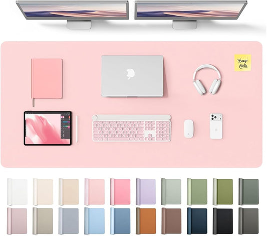 YSAGi Leather Desk Pad Protector, Office Desk Mat, Large Mouse Pad, Non - Slip PU Leather Desk Blotter, Laptop Desk Pad, Waterproof Desk Writing Pad for Office and Home (Light Pink, 55" x 24") | Desk Pads Blotters - TrueDesk