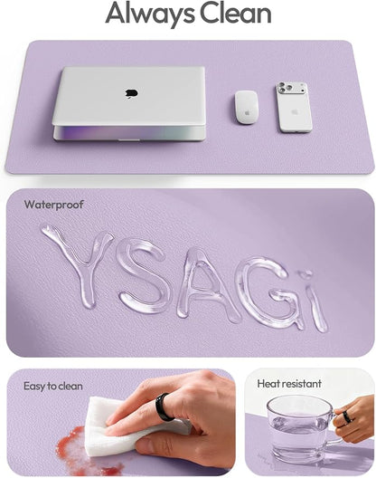YSAGi Leather Desk Pad Protector, Office Desk Mat, Large Mouse Pad, Non - Slip PU Leather Desk Blotter, Laptop Desk Pad, Waterproof Desk Writing Pad for Office and Home (Light Purple, 55" x 24") | Desk Pads Blotters - TrueDesk