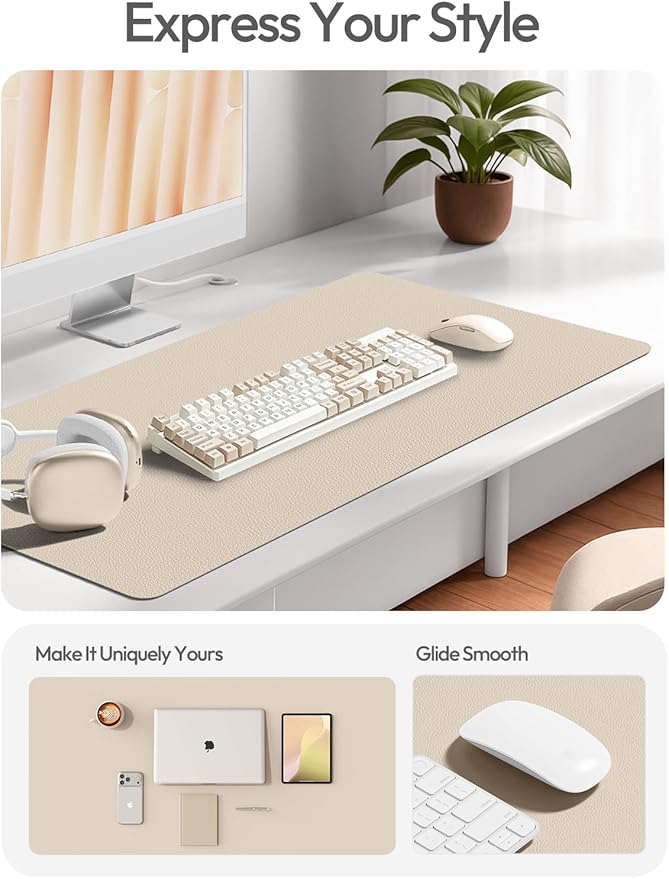 YSAGi Leather Desk Pad Protector, Office Desk Mat, Large Mouse Pad, Non - Slip PU Leather Desk Blotter, Laptop Desk Pad, Waterproof Desk Writing Pad for Office and Home (Eggshell, 55" x 24") | Desk Pads Blotters - TrueDesk