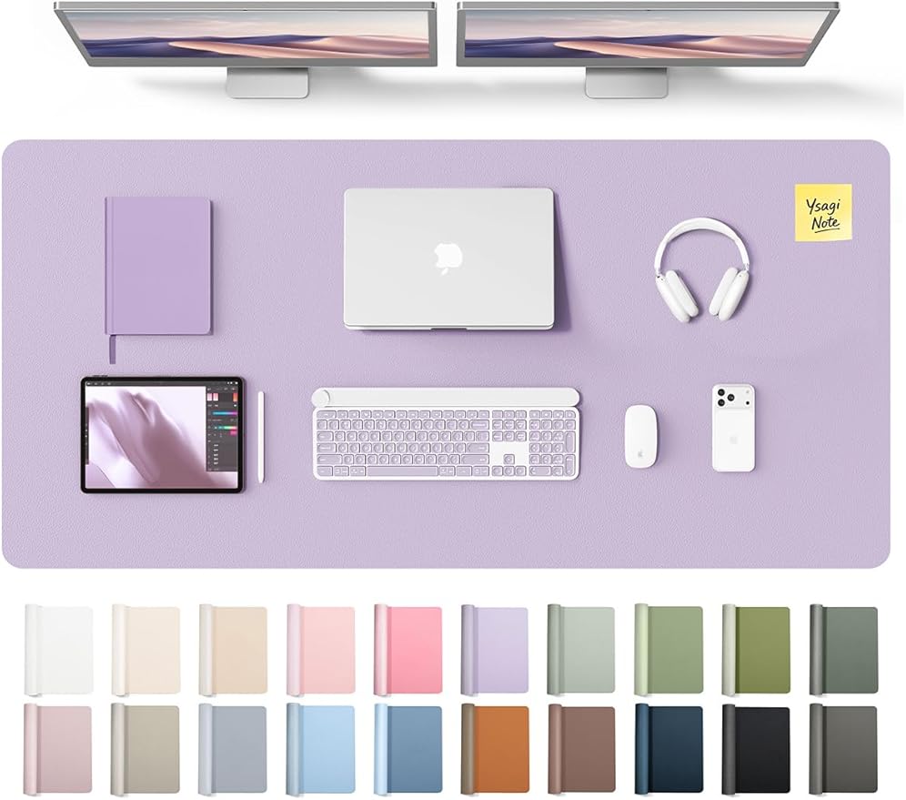 YSAGi Leather Desk Pad Protector, Office Desk Mat, Large Mouse Pad, Non - Slip PU Leather Desk Blotter, Laptop Desk Pad, Waterproof Desk Writing Pad for Office and Home (Light Purple, 55" x 24") | Desk Pads Blotters - TrueDesk
