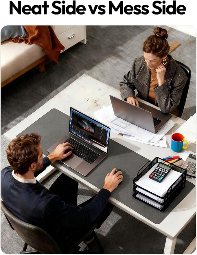 YSAGi Leather Desk Pad Protector, Office Desk Mat, Large Mouse Pad, Non - Slip PU Leather Desk Blotter, Laptop Desk Pad, Waterproof Desk Writing Pad for Office and Home (Dark Grey, 47" x 17") | Desk Pads Blotters - TrueDesk