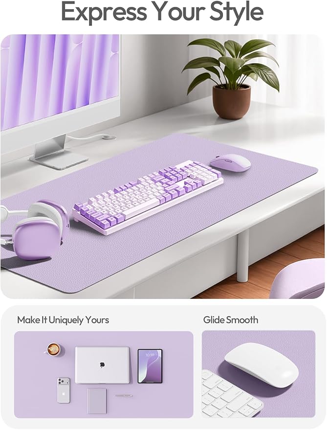 YSAGi Leather Desk Pad Protector, Office Desk Mat, Large Mouse Pad, Non - Slip PU Leather Desk Blotter, Laptop Desk Pad, Waterproof Desk Writing Pad for Office and Home (Light Purple, 55" x 24") | Desk Pads Blotters - TrueDesk