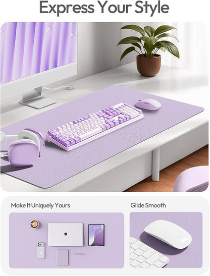 YSAGi Leather Desk Pad Protector, Office Desk Mat, Large Mouse Pad, Non - Slip PU Leather Desk Blotter, Laptop Desk Pad, Waterproof Desk Writing Pad for Office and Home (Light Purple, 55" x 24") | Desk Pads Blotters - TrueDesk