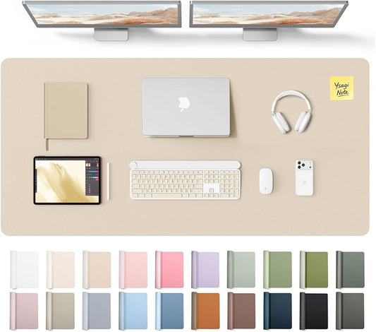 YSAGi Leather Desk Pad Protector, Office Desk Mat, Large Mouse Pad, Non - Slip PU Leather Desk Blotter, Laptop Desk Pad, Waterproof Desk Writing Pad for Office and Home (Eggshell, 55" x 24") | Desk Pads Blotters - TrueDesk