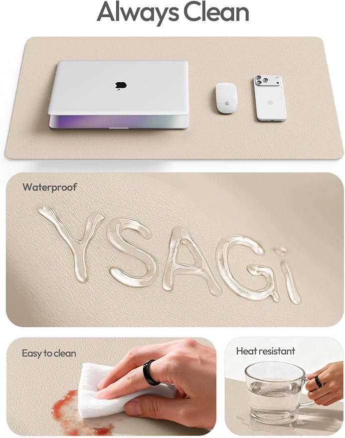 YSAGi Leather Desk Pad Protector, Office Desk Mat, Large Mouse Pad, Non - Slip PU Leather Desk Blotter, Laptop Desk Pad, Waterproof Desk Writing Pad for Office and Home (Eggshell, 55" x 24") | Desk Pads Blotters - TrueDesk
