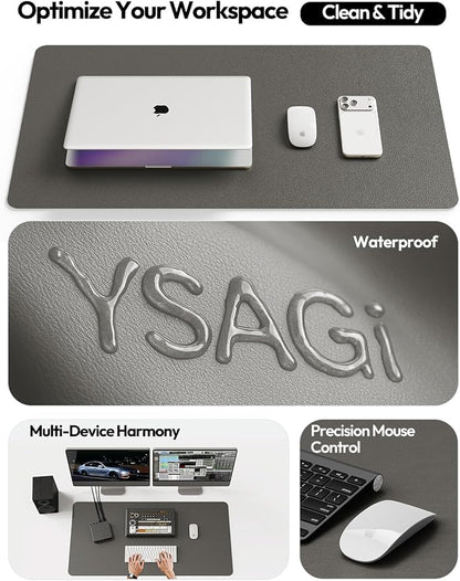 YSAGi Leather Desk Pad Protector, Office Desk Mat, Large Mouse Pad, Non - Slip PU Leather Desk Blotter, Laptop Desk Pad, Waterproof Desk Writing Pad for Office and Home (Dark Grey, 47" x 17") | Desk Pads Blotters - TrueDesk