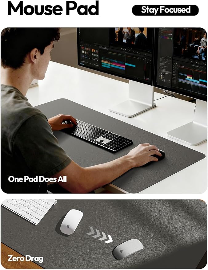 YSAGi Leather Desk Pad Protector, Office Desk Mat, Large Mouse Pad, Non - Slip PU Leather Desk Blotter, Laptop Desk Pad, Waterproof Desk Writing Pad for Office and Home (Dark Grey, 47" x 17") | Desk Pads Blotters - TrueDesk