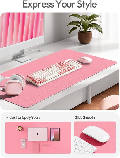 YSAGi Leather Desk Pad Protector, Office Desk Mat, Large Mouse Pad, Non - Slip PU Leather Desk Blotter, Laptop Desk Pad, Waterproof Desk Writing Pad for Office and Home (Pink, 55" x 24") | Desk Pads Blotters - TrueDesk