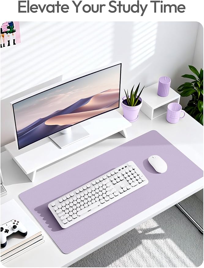 YSAGi Leather Desk Pad Protector, Office Desk Mat, Large Mouse Pad, Non - Slip PU Leather Desk Blotter, Laptop Desk Pad, Waterproof Desk Writing Pad for Office and Home (Light Purple, 55" x 24") | Desk Pads Blotters - TrueDesk