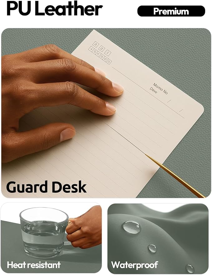 YSAGi Leather Desk Protector, Office Mat, Large Mouse Mat, Non - Slip PU Leather Blotter, Laptop Desk Pad, Waterproof Writing Pad for Office and Home (Dark Green, 47" x 17") | Desk Pads Blotters - TrueDesk