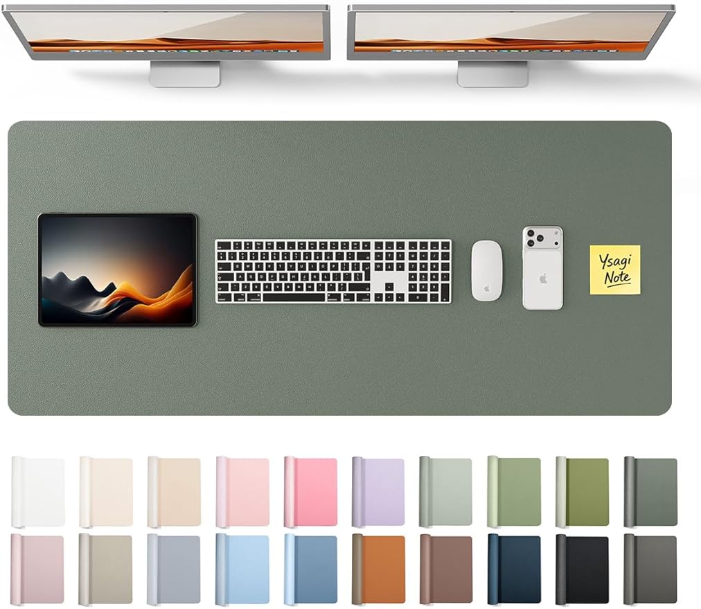 YSAGi Leather Desk Protector, Office Mat, Large Mouse Mat, Non - Slip PU Leather Blotter, Laptop Desk Pad, Waterproof Writing Pad for Office and Home (Dark Green, 47" x 17") | Desk Pads Blotters - TrueDesk