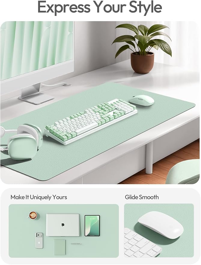 YSAGi Leather Desk Protector, Office Mat, Large Mouse Mat, Non - Slip PU Leather Blotter, Laptop Desk Pad, Waterproof Writing Pad for Office and Home (Pale Green, 47" x 17") | Desk Pads Blotters - TrueDesk