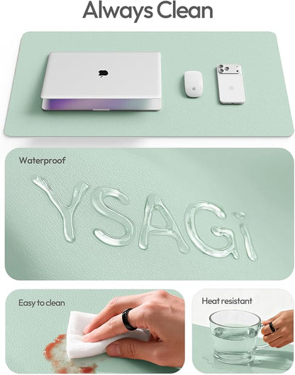YSAGi Leather Desk Protector, Office Mat, Large Mouse Mat, Non - Slip PU Leather Blotter, Laptop Desk Pad, Waterproof Writing Pad for Office and Home (Pale Green, 47" x 17") | Desk Pads Blotters - TrueDesk