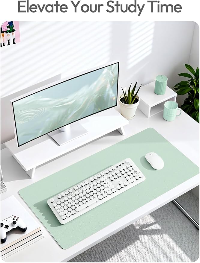 YSAGi Leather Desk Protector, Office Mat, Large Mouse Mat, Non - Slip PU Leather Blotter, Laptop Desk Pad, Waterproof Writing Pad for Office and Home (Pale Green, 47" x 17") | Desk Pads Blotters - TrueDesk