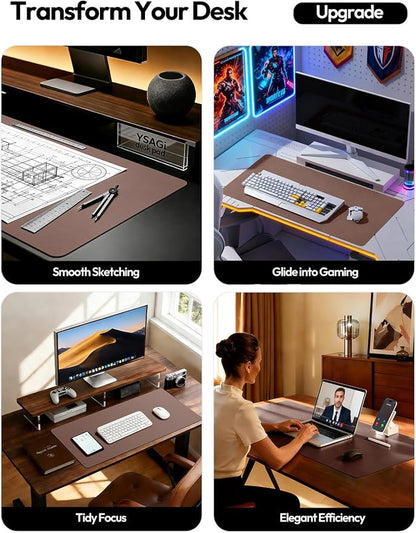 YSAGi Leather Desk Protector, Office Mat, Large Mouse Mat, Non - Slip PU Leather Blotter, Laptop Desk, Waterproof Writing Pad for Office and Home (Chocolate, 47" x 17") | Desk Pads Blotters - TrueDesk