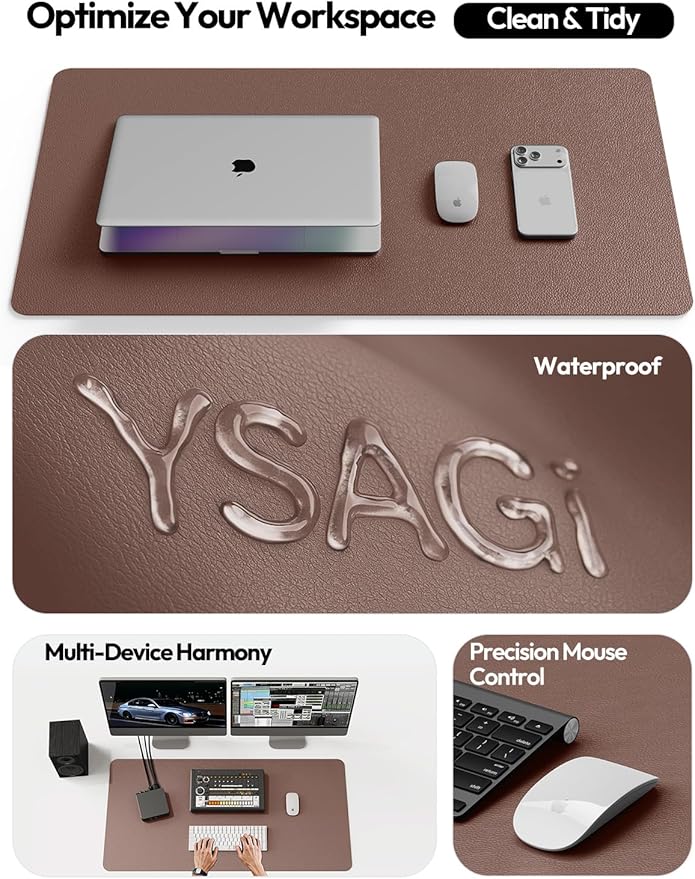 YSAGi Leather Desk Protector, Office Mat, Large Mouse Mat, Non - Slip PU Leather Blotter, Laptop Desk, Waterproof Writing Pad for Office and Home (Chocolate, 47" x 17") | Desk Pads Blotters - TrueDesk