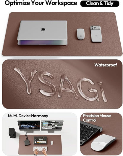 YSAGi Leather Desk Protector, Office Mat, Large Mouse Mat, Non - Slip PU Leather Blotter, Laptop Desk, Waterproof Writing Pad for Office and Home (Chocolate, 47" x 17") | Desk Pads Blotters - TrueDesk
