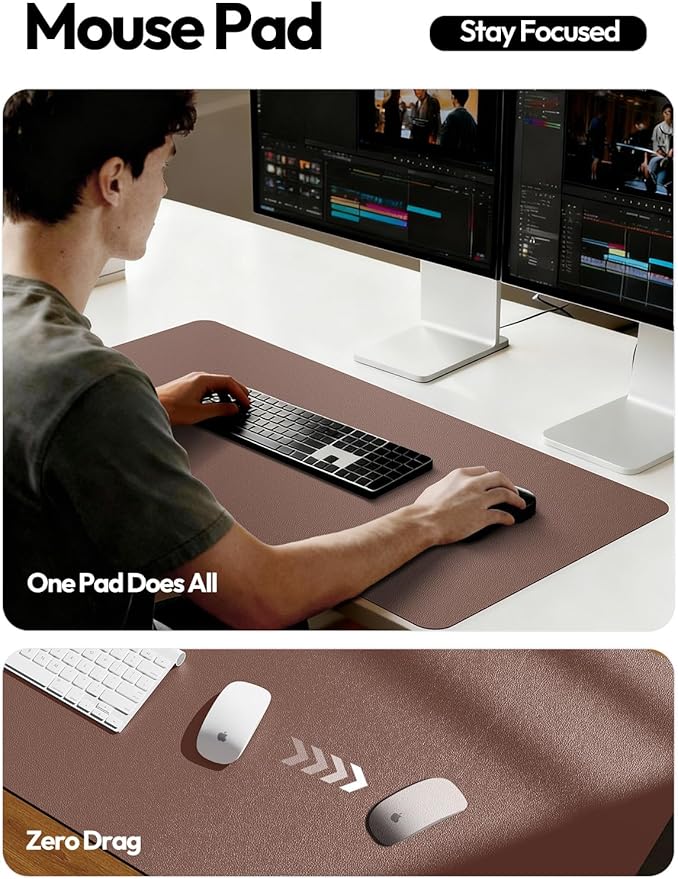 YSAGi Leather Desk Protector, Office Mat, Large Mouse Mat, Non - Slip PU Leather Blotter, Laptop Desk, Waterproof Writing Pad for Office and Home (Chocolate, 47" x 17") | Desk Pads Blotters - TrueDesk
