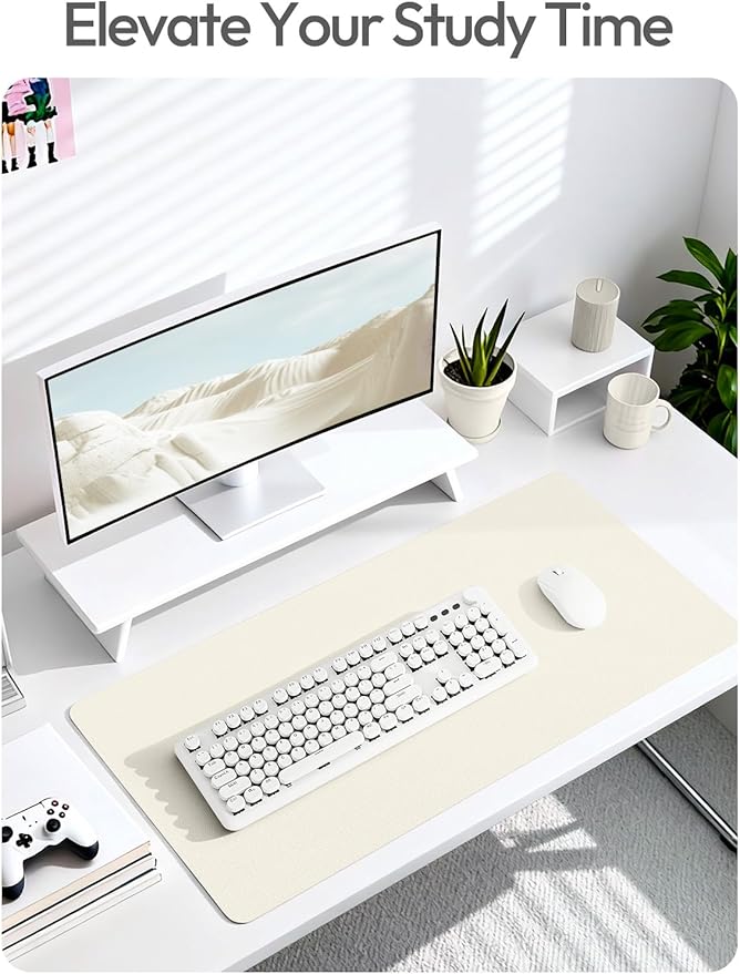 YSAGi Leather Desk Protector, Office Mat, Large Mouse Mat, Non - Slip PU Leather Blotter, Laptop Pad, Waterproof Writing Pad for Office and Home (Cream, 47" x 17") | Desk Pads Blotters - TrueDesk
