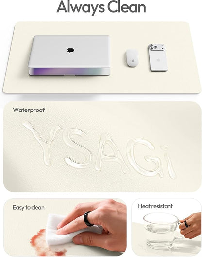 YSAGi Leather Desk Protector, Office Mat, Large Mouse Mat, Non - Slip PU Leather Blotter, Laptop Pad, Waterproof Writing Pad for Office and Home (Cream, 47" x 17") | Desk Pads Blotters - TrueDesk