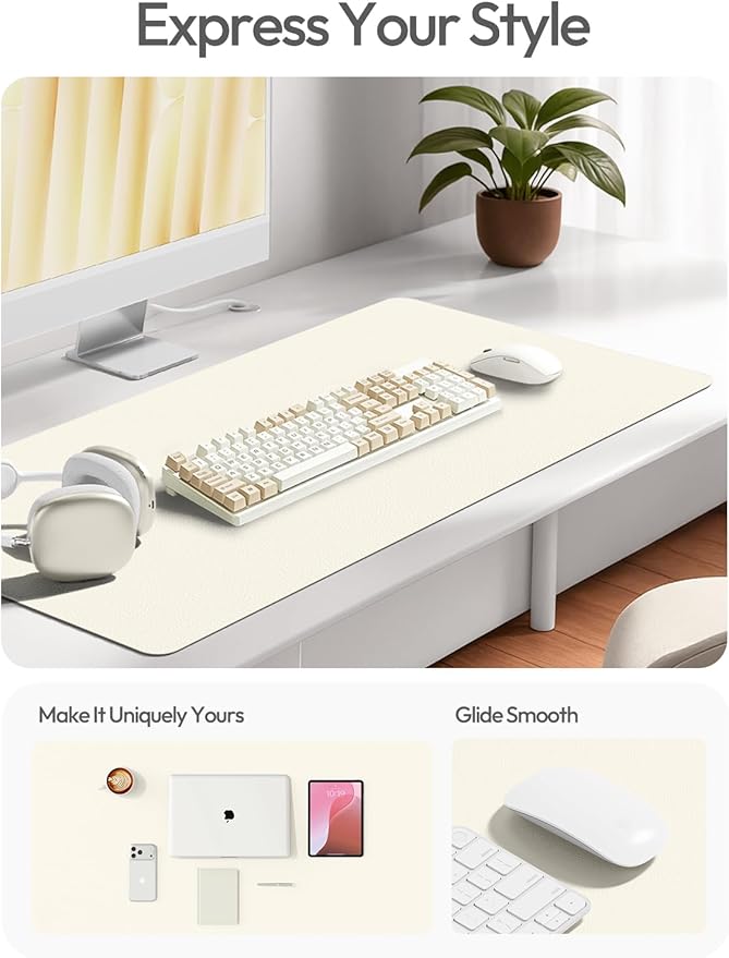 YSAGi Leather Desk Protector, Office Mat, Large Mouse Mat, Non - Slip PU Leather Blotter, Laptop Pad, Waterproof Writing Pad for Office and Home (Cream, 47" x 17") | Desk Pads Blotters - TrueDesk